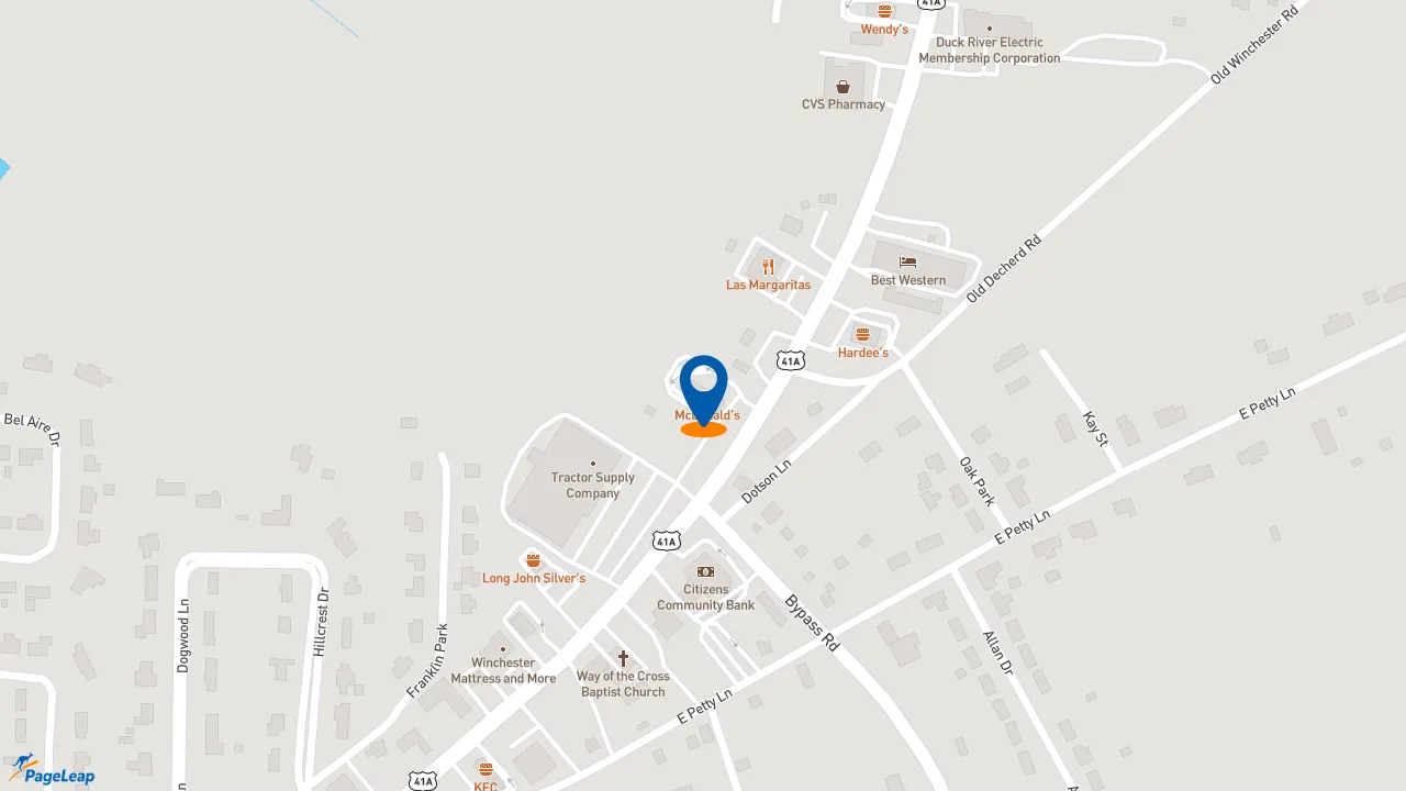 https://pageleap.com map showing location of McDonald&#039;s in Winchester.