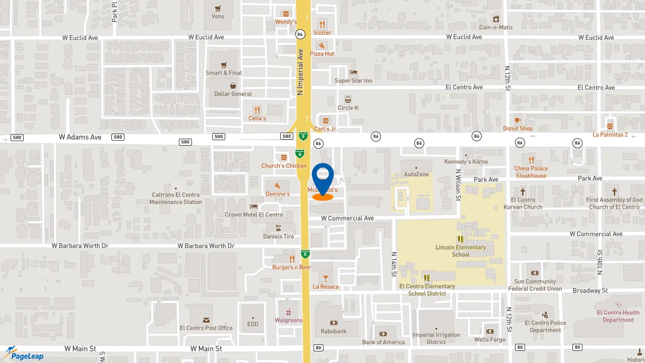 https://pageleap.com map showing location of McDonald&#039;s in El Centro.