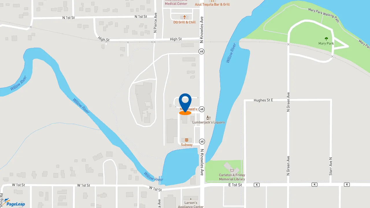 https://pageleap.com map showing location of McDonald&#039;s in New Richmond.