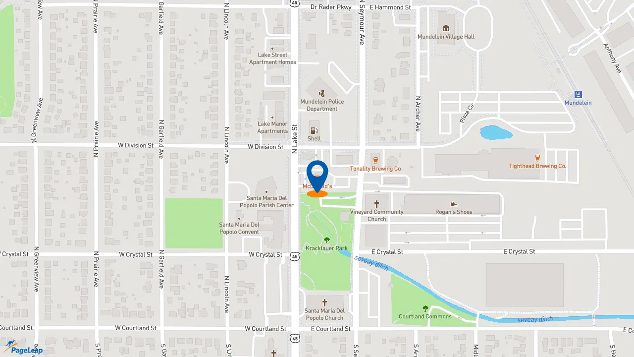 https://pageleap.com map showing location of McDonald&#039;s in Mundelein.