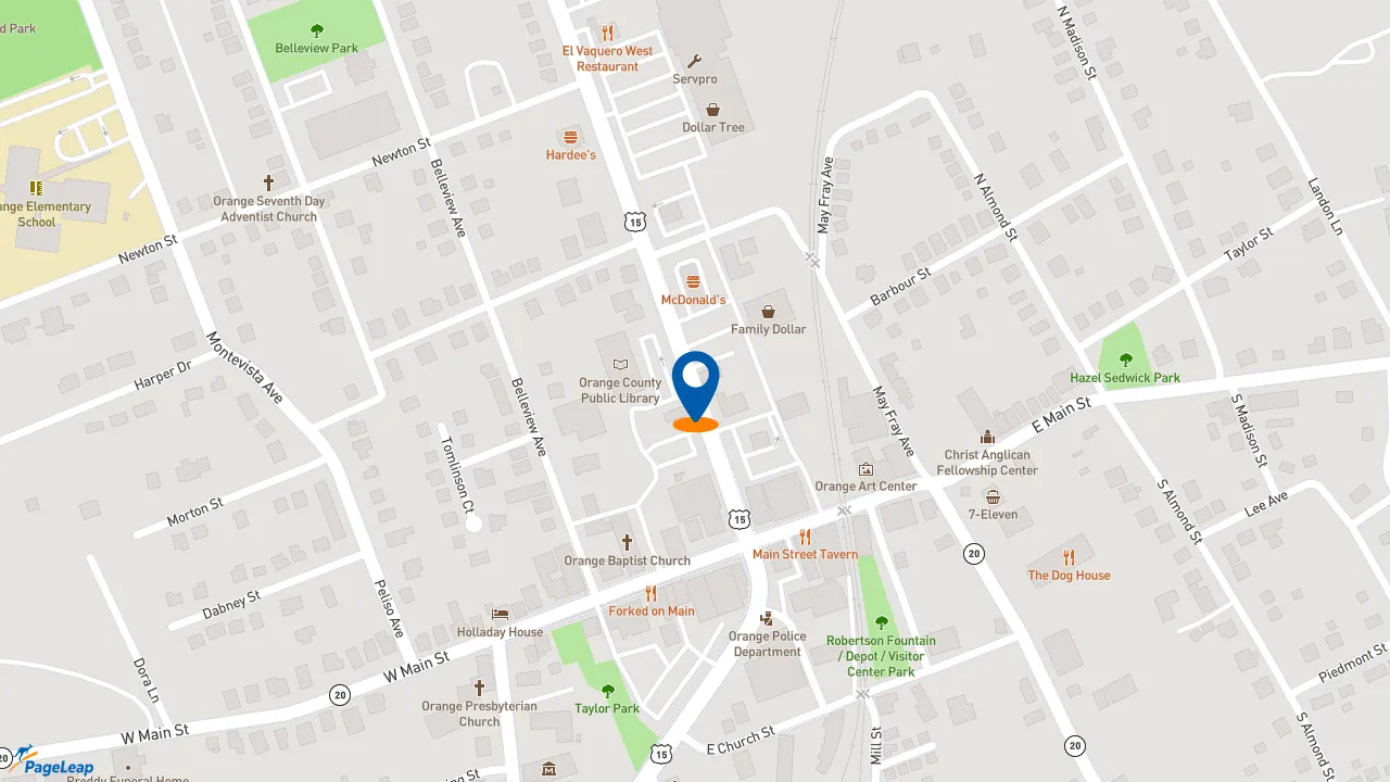 https://pageleap.com map showing location of McDonald&#039;s in Orange.