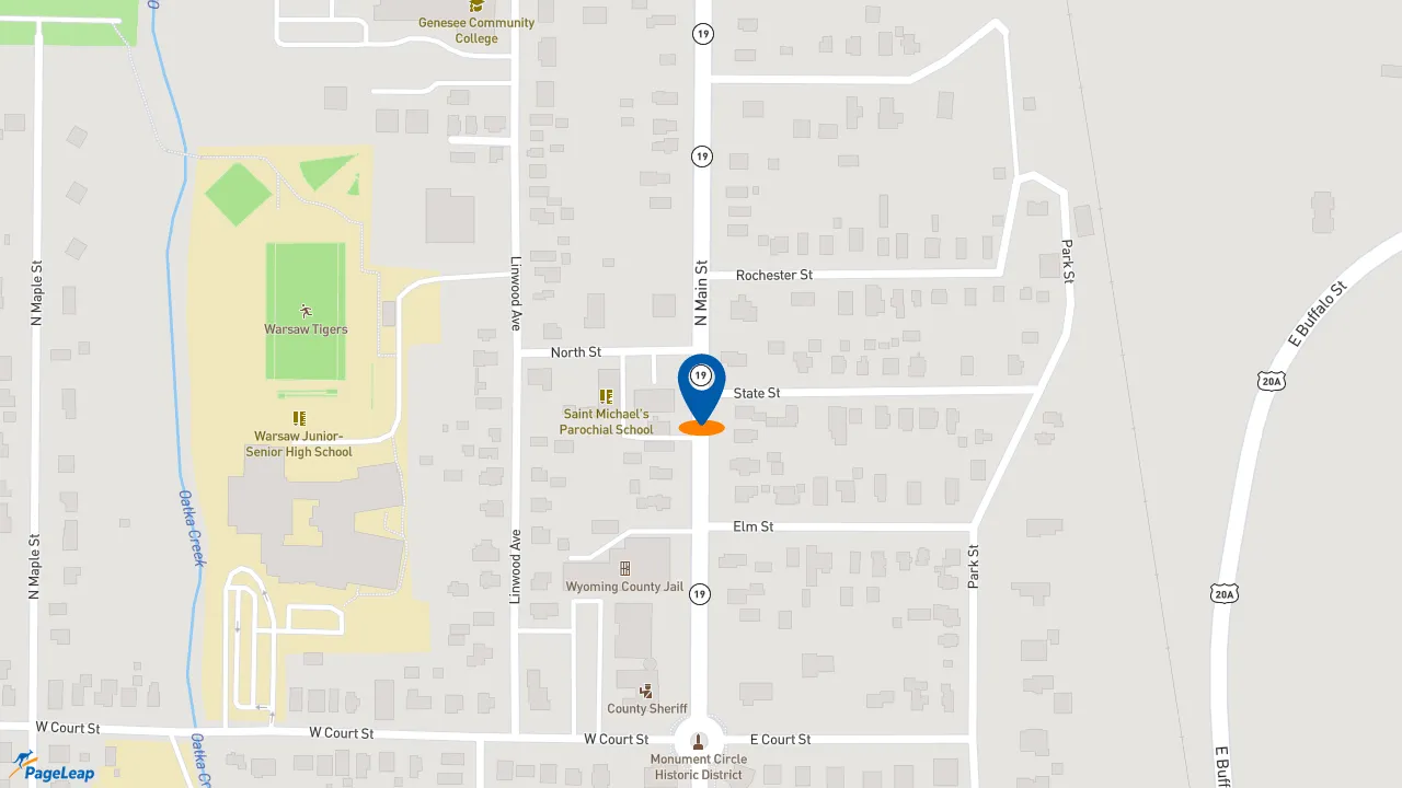https://pageleap.com map showing location of McDonald&#039;s in Village Of Warsaw.