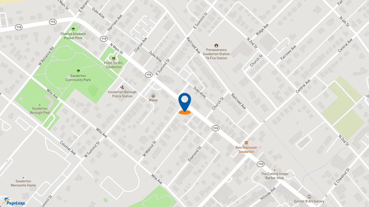 https://pageleap.com map showing location of McDonald&#039;s in Souderton.