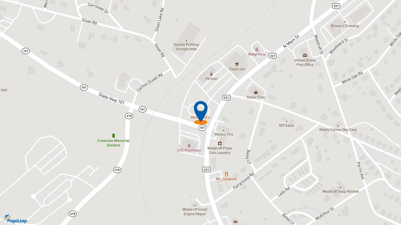 https://pageleap.com map showing location of McDonald&#039;s in Woodruff.