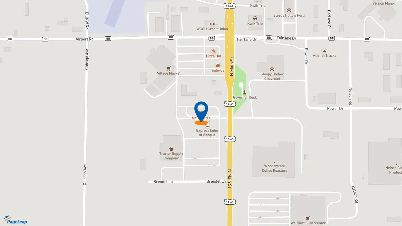 https://pageleap.com map showing location of McDonald&#039;s in Viroqua.
