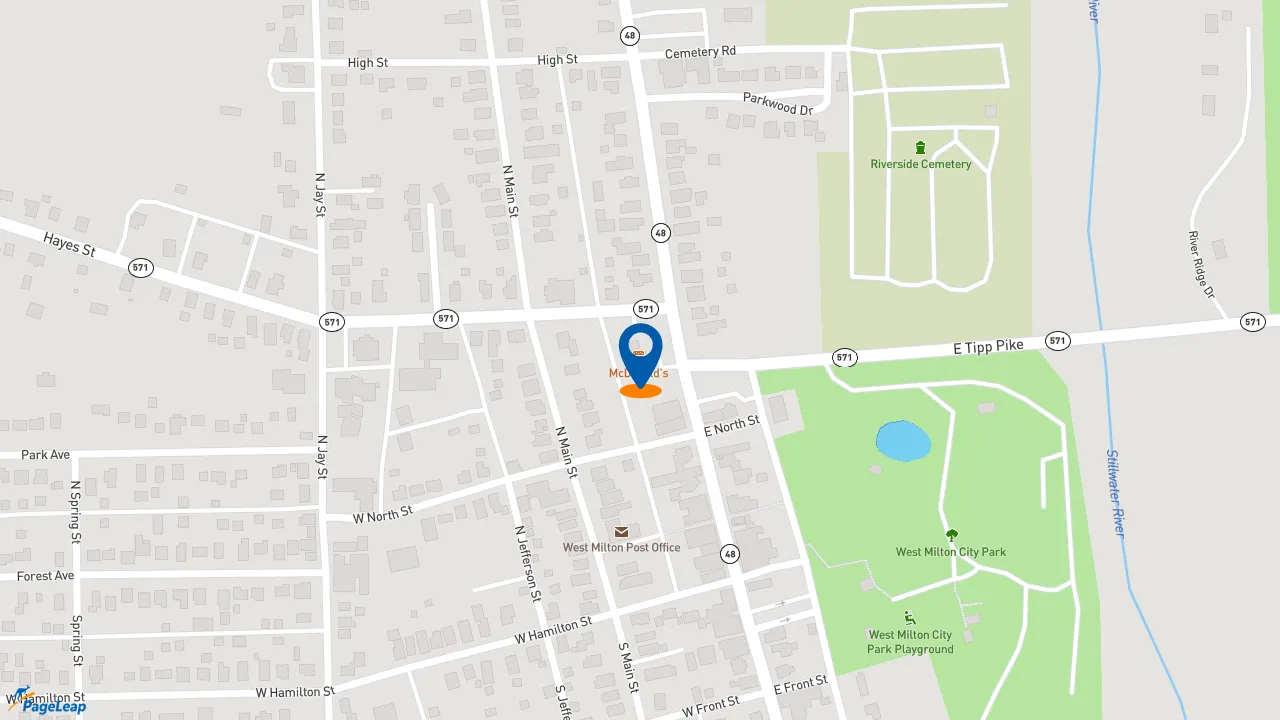 https://pageleap.com map showing location of McDonald&#039;s in West Milton.