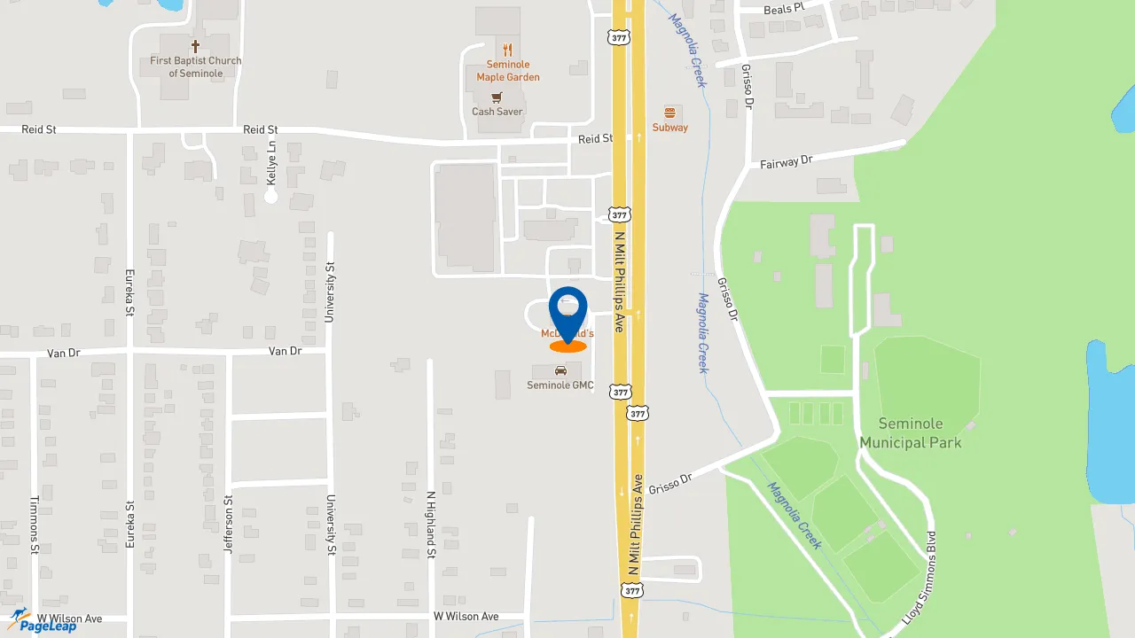 https://pageleap.com map showing location of McDonald&#039;s in Seminole.