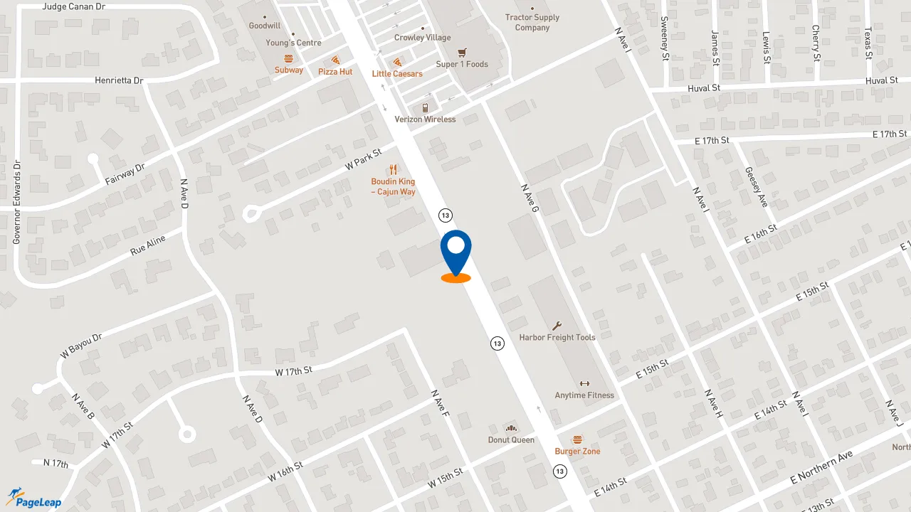 https://pageleap.com map showing location of McDonald&#039;s in Crowley.
