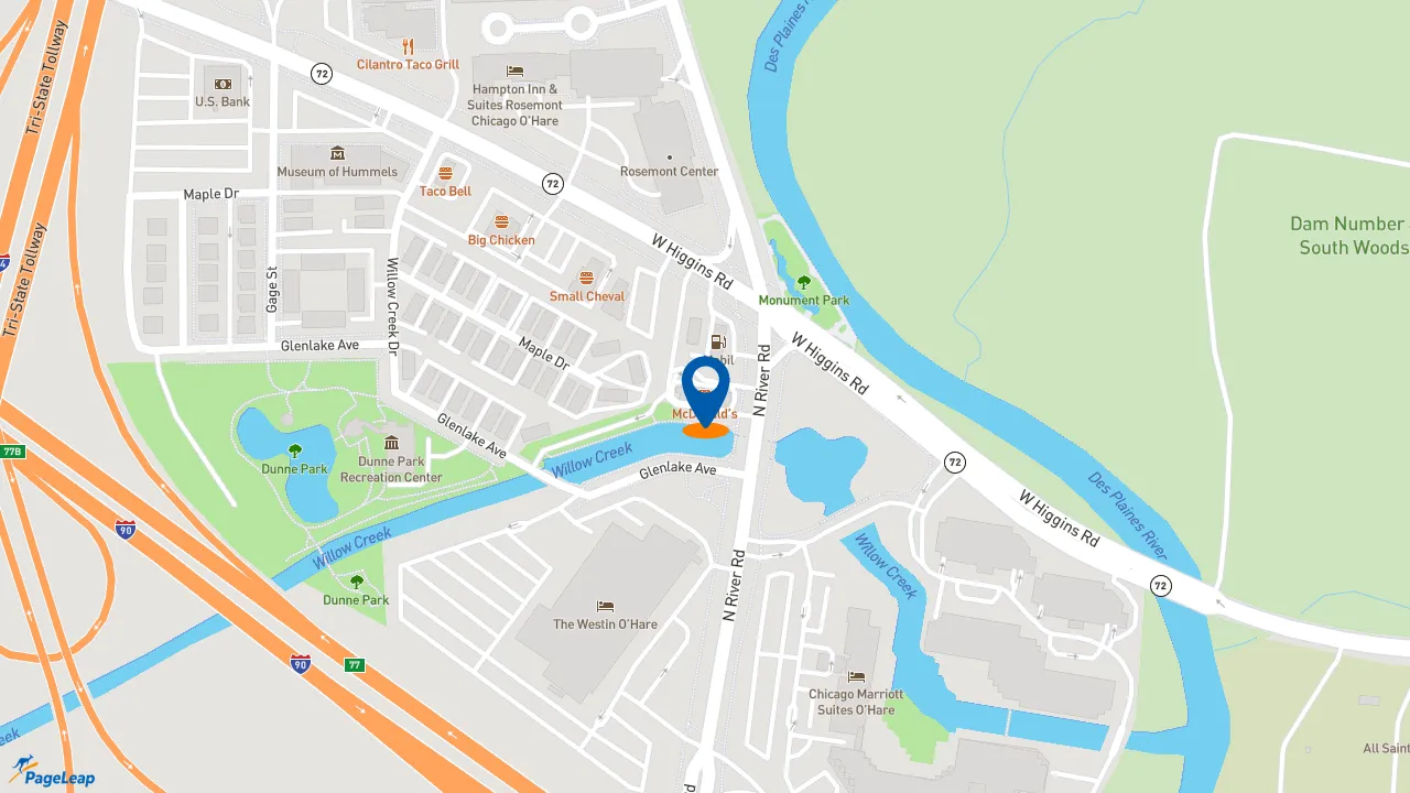 https://pageleap.com map showing location of McDonald&#039;s in Rosemont.