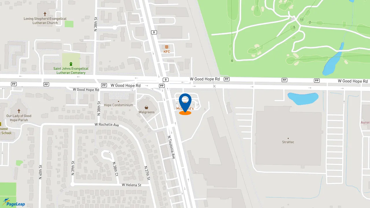 https://pageleap.com map showing location of McDonald&#039;s in Milwaukee.
