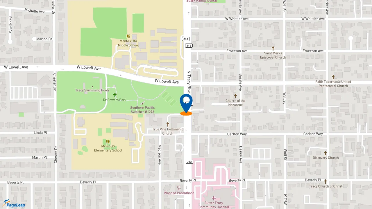 https://pageleap.com map showing location of McDonald&#039;s in Tracy.