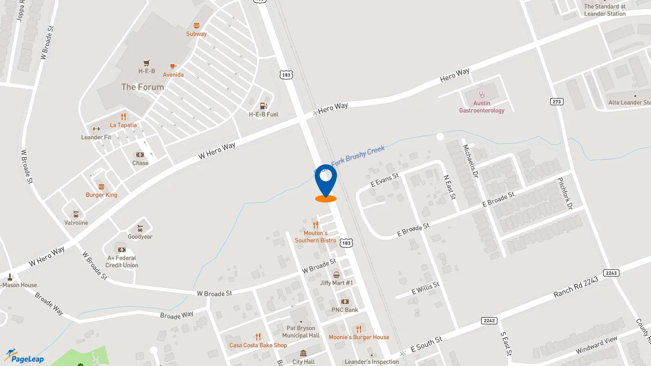 https://pageleap.com map showing location of McDonald&#039;s in Leander.