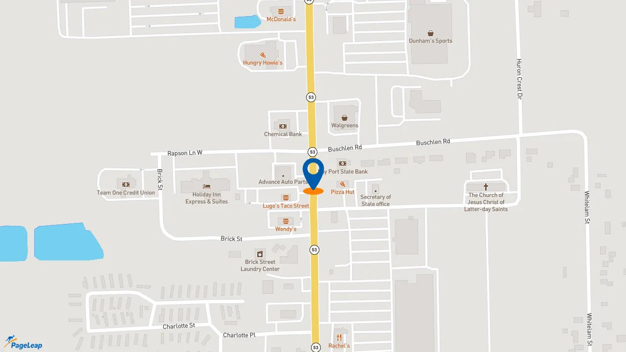 https://pageleap.com map showing location of McDonald&#039;s in Bad Axe.