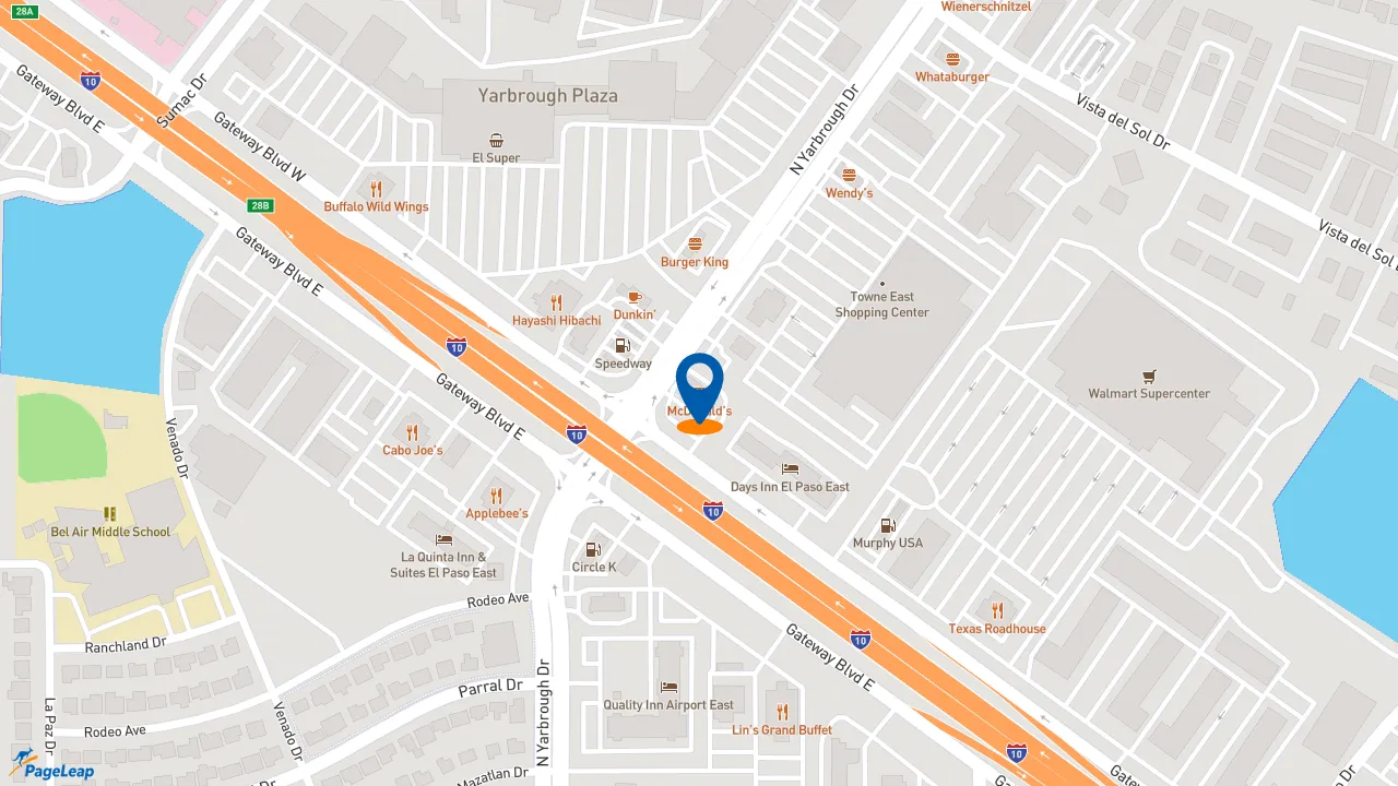 https://pageleap.com map showing location of McDonald&#039;s in El Paso.