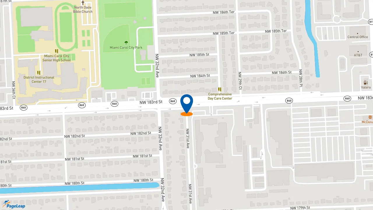 https://pageleap.com map showing location of McDonald&#039;s in Miami Gardens.