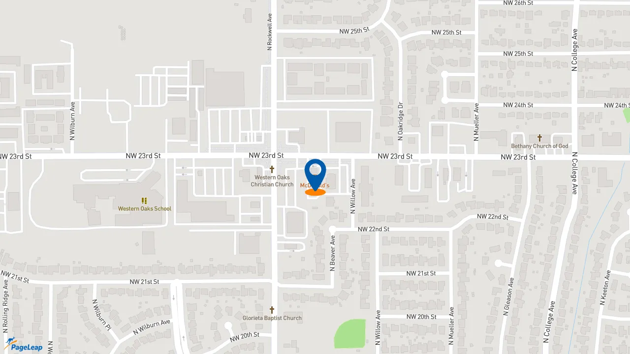 https://pageleap.com map showing location of McDonald&#039;s in Bethany.