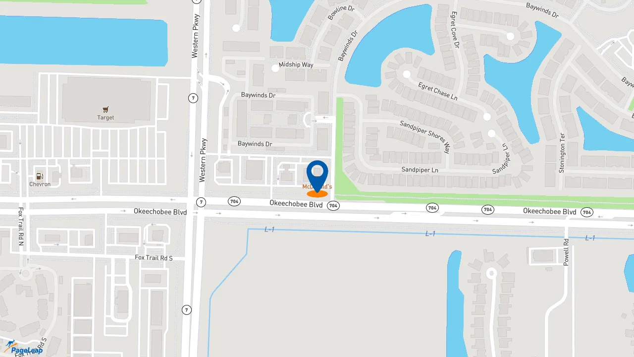 https://pageleap.com map showing location of McDonald&#039;s in West Palm Beach.