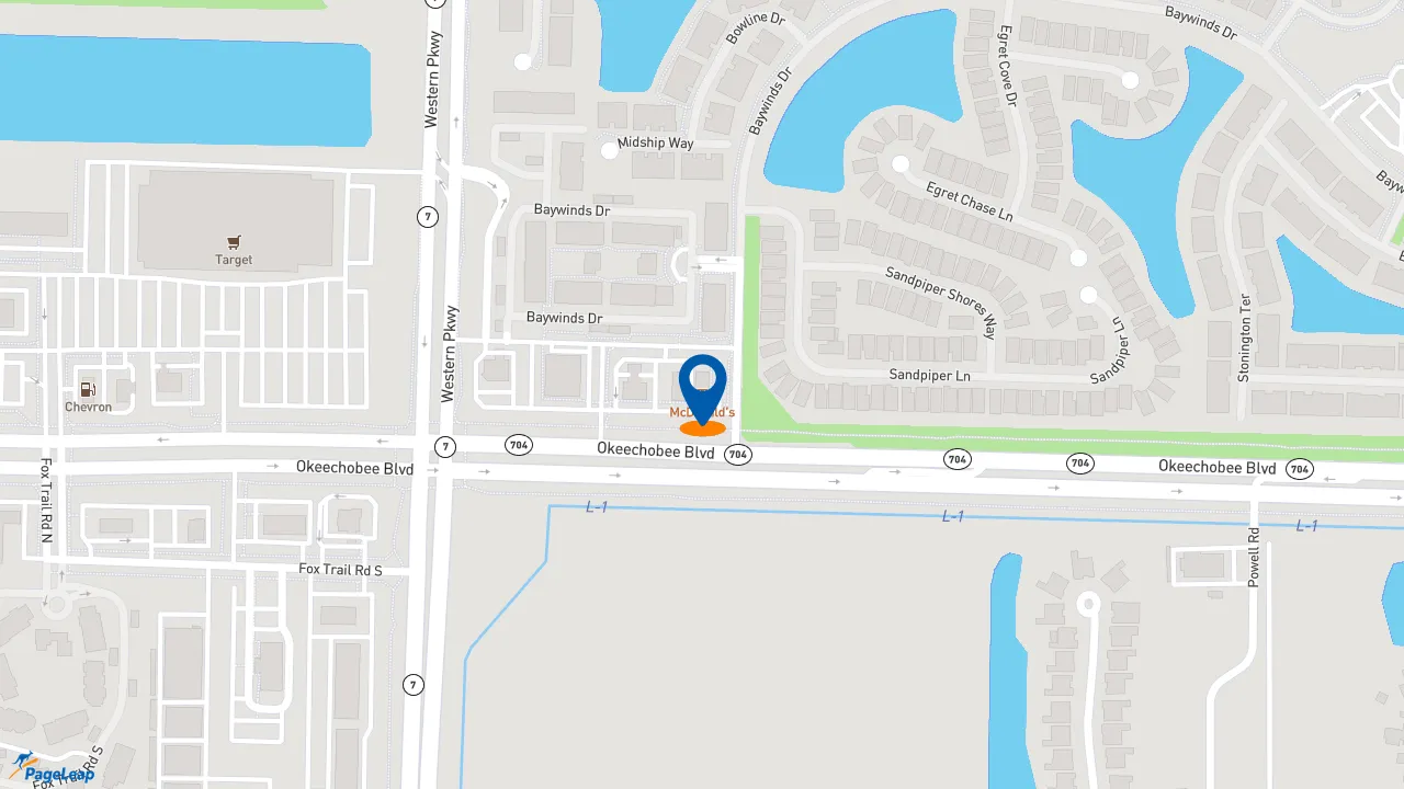 PageLeap.com map showing location of McDonald's in West Palm Beach.