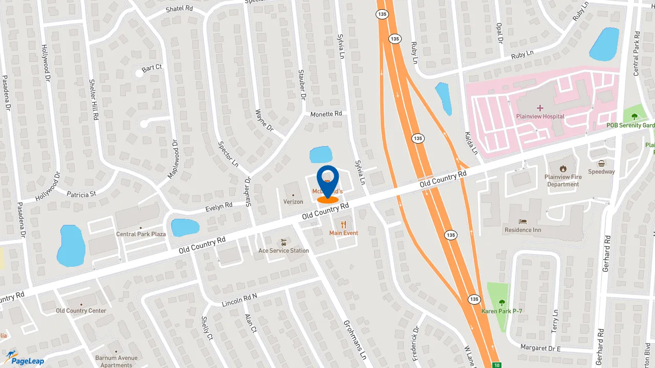 https://pageleap.com map showing location of McDonald&#039;s in Plainview.