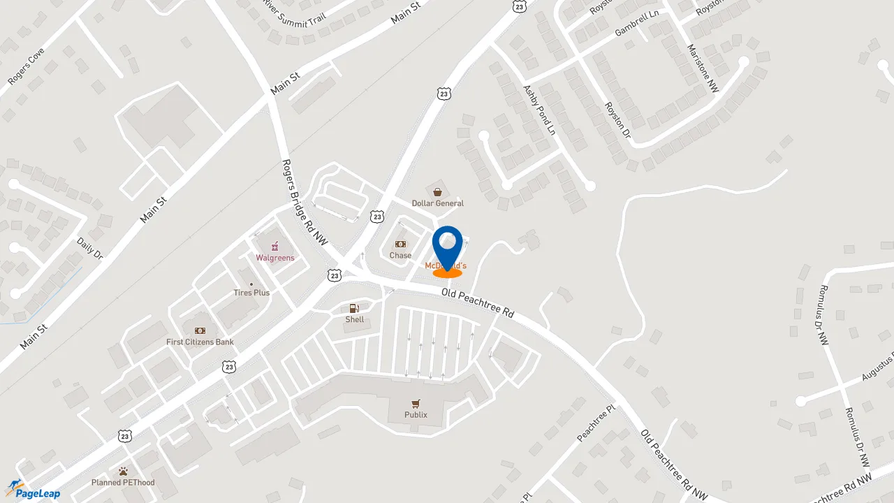 https://pageleap.com map showing location of McDonald&#039;s in Duluth.