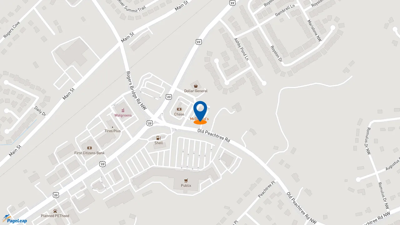 https://pageleap.com map showing location of McDonald&#039;s in Duluth.