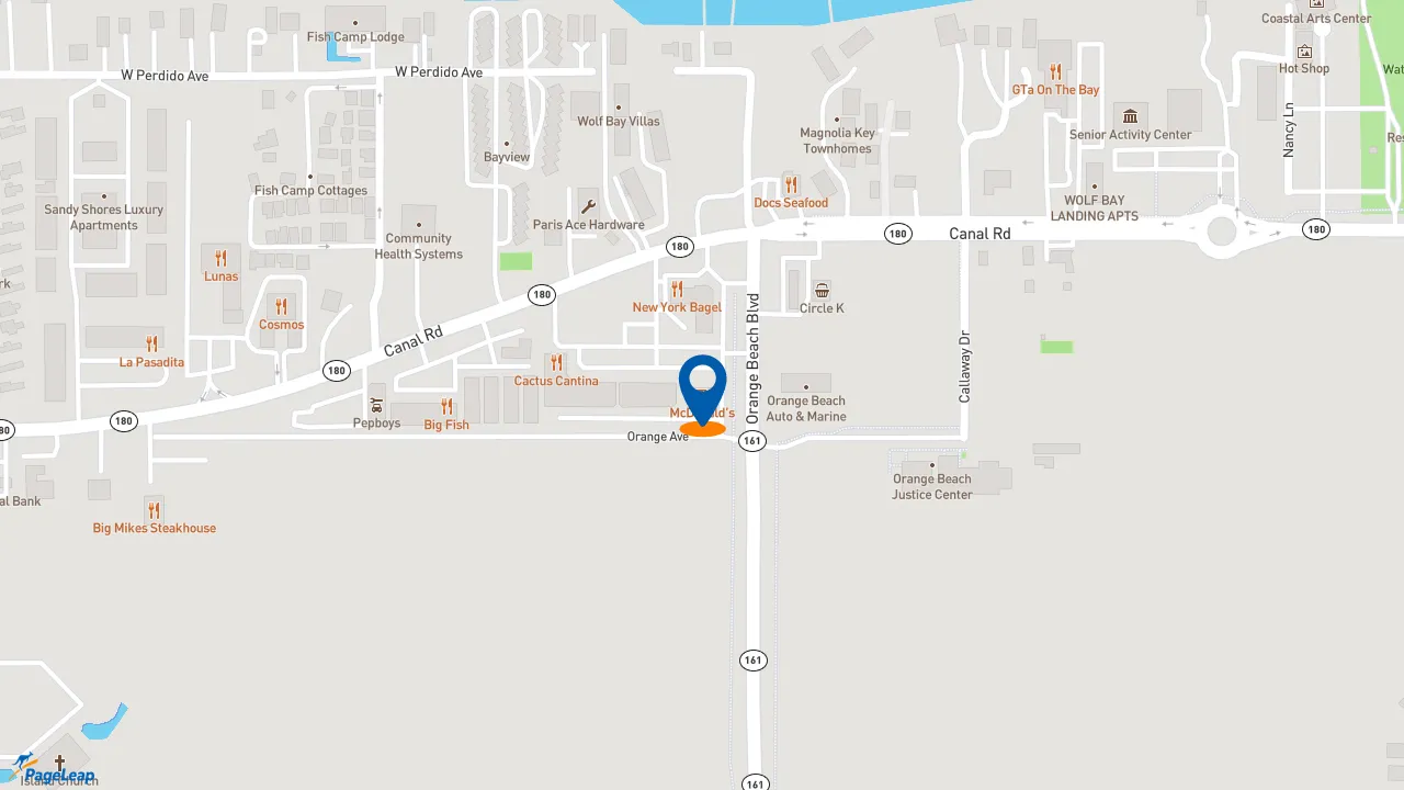 https://pageleap.com map showing location of McDonald&#039;s in Orange Beach.