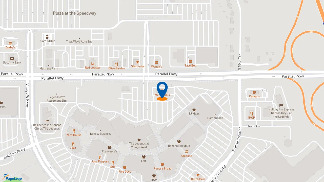 https://pageleap.com map showing location of McDonald&#039;s in Kansas City.