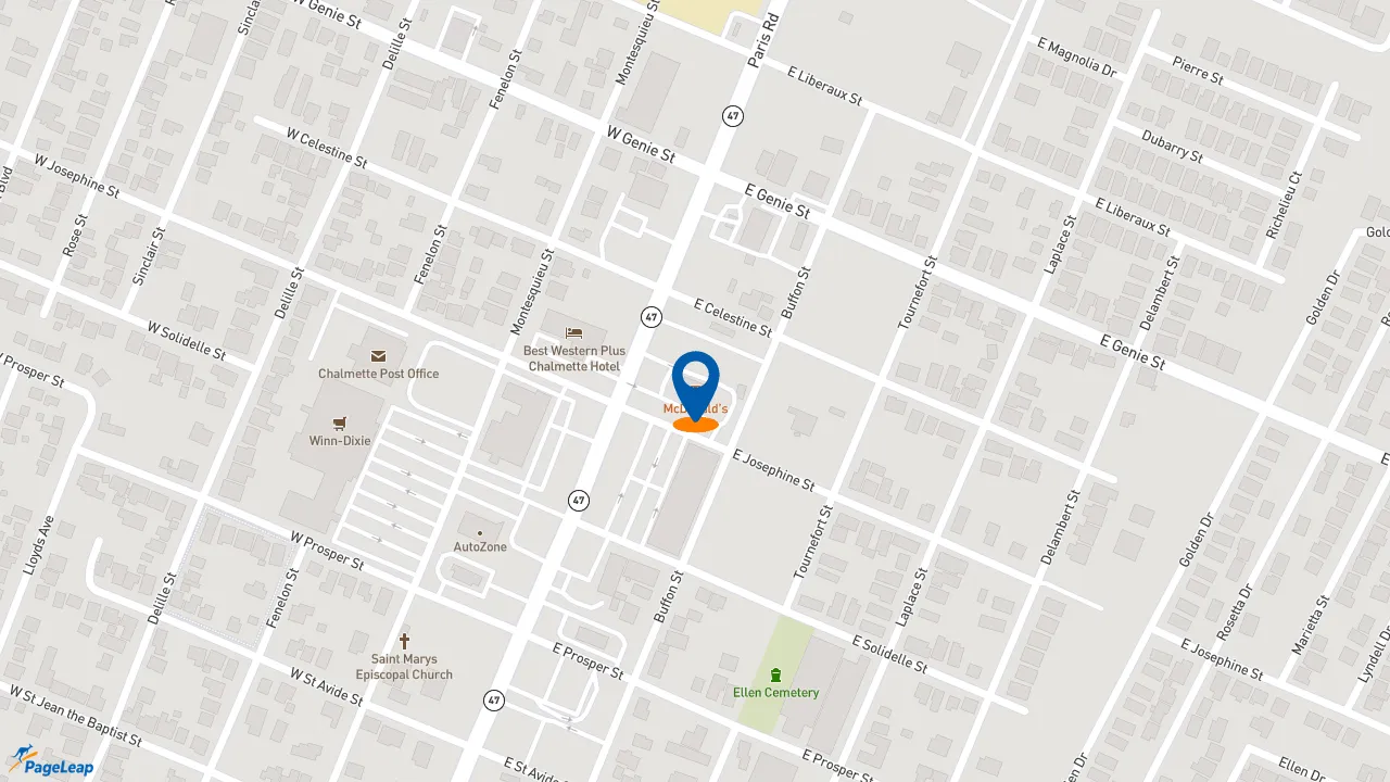 https://pageleap.com map showing location of McDonald&#039;s in Chalmette.