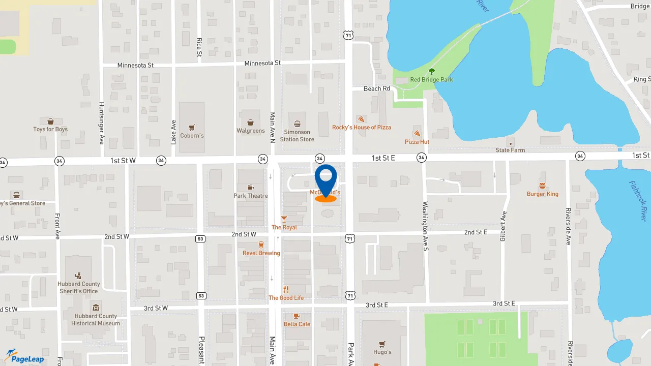 https://pageleap.com map showing location of McDonald&#039;s in Park Rapids.