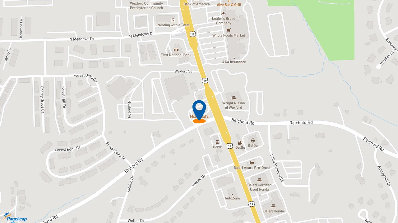 https://pageleap.com map showing location of McDonald&#039;s in Mccandless.