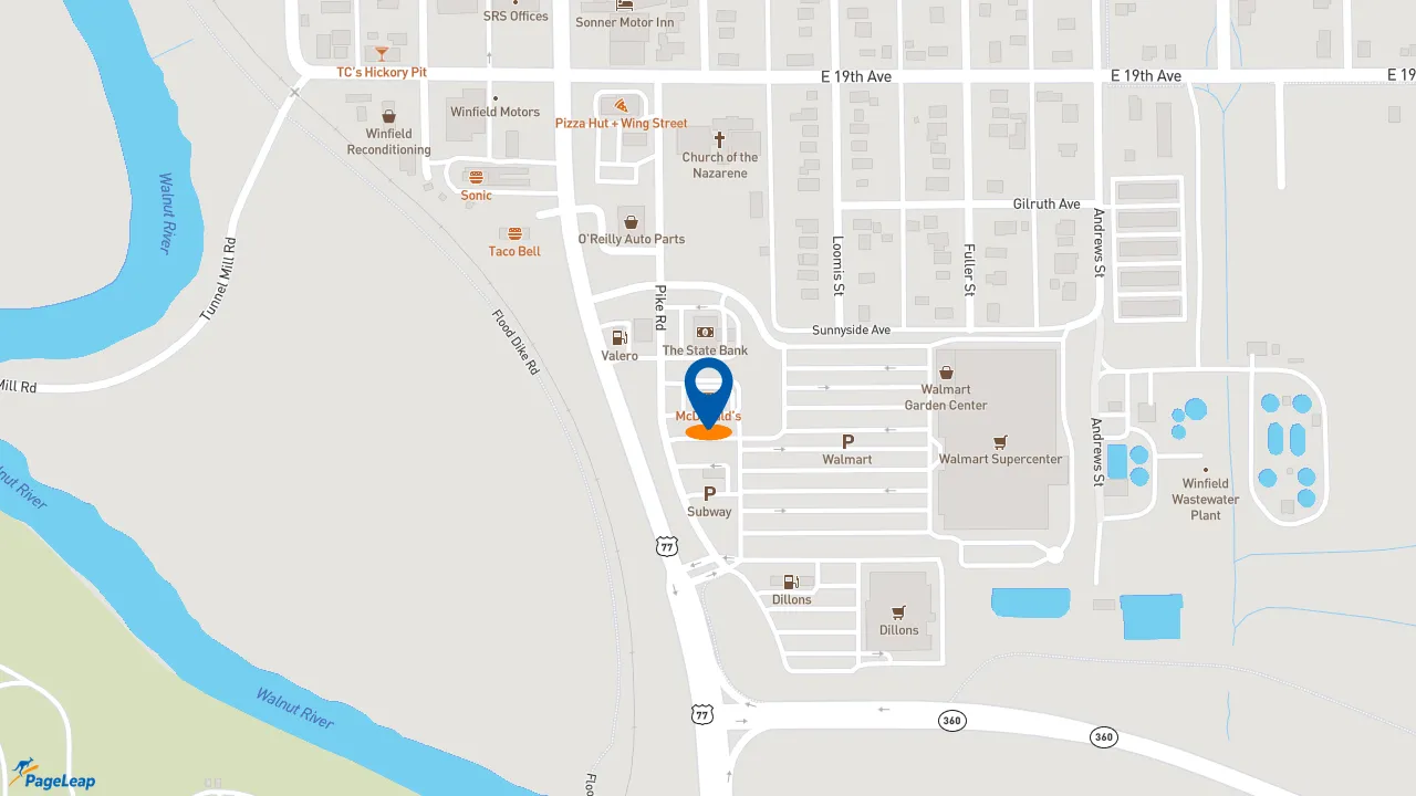 https://pageleap.com map showing location of McDonald&#039;s in Winfield.