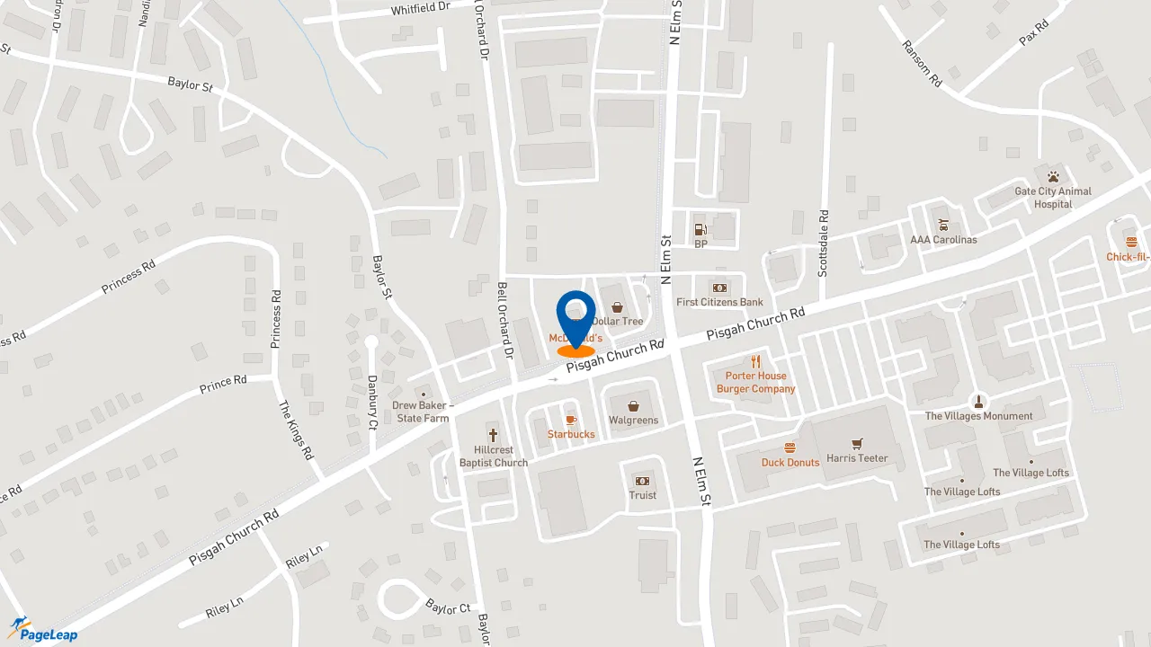 https://pageleap.com map showing location of McDonald&#039;s in Greensboro.