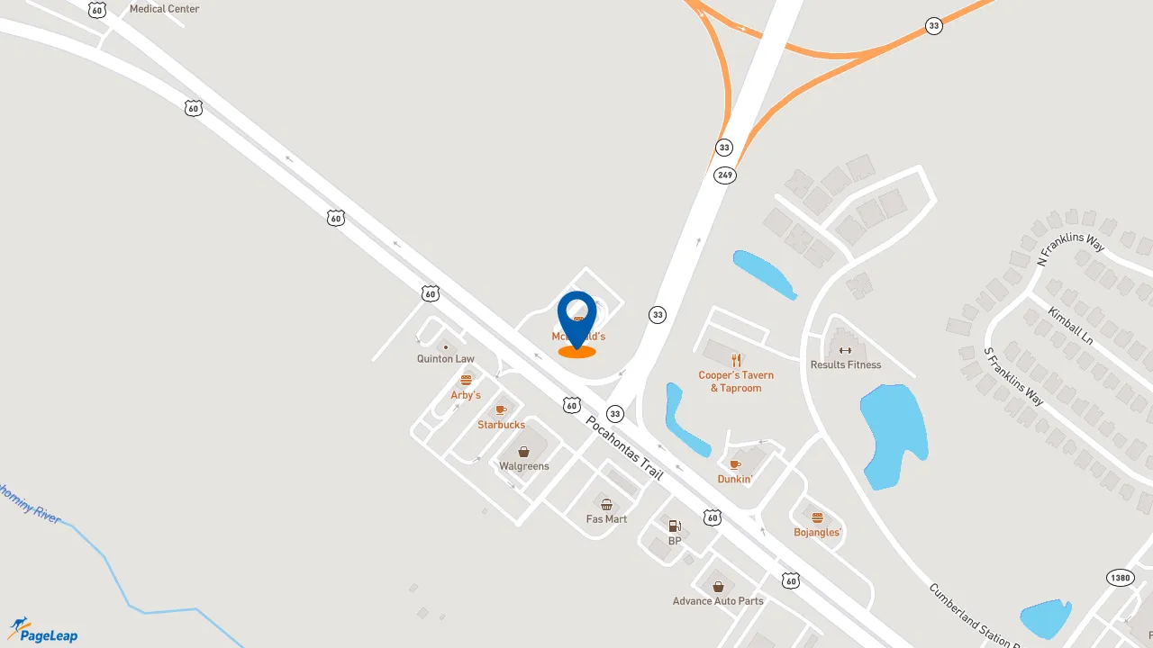 https://pageleap.com map showing location of McDonald&#039;s in Quinton.