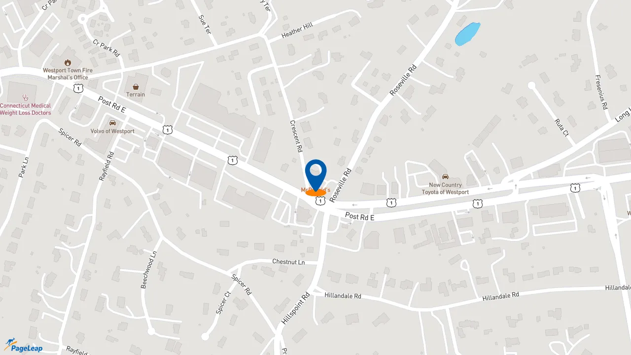 https://pageleap.com map showing location of McDonald&#039;s in Westport.