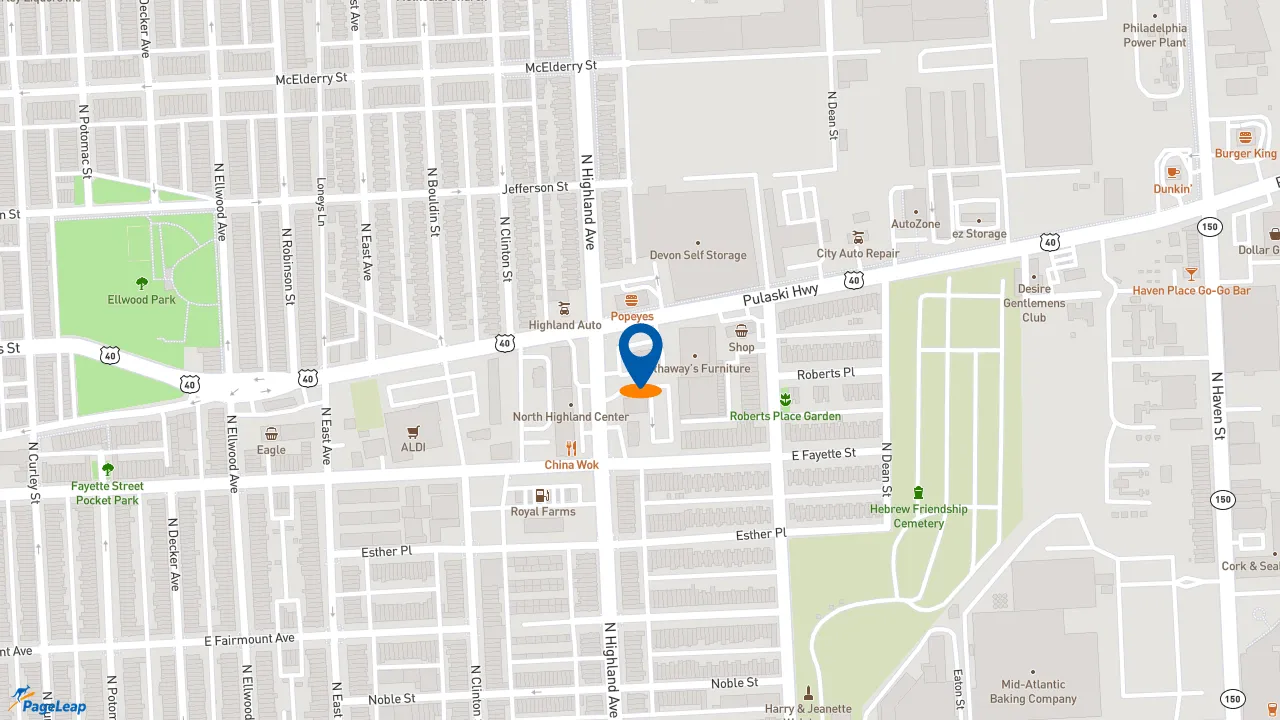 https://pageleap.com map showing location of McDonald&#039;s in Baltimore.