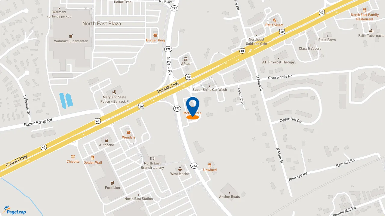 https://pageleap.com map showing location of McDonald&#039;s in North East.