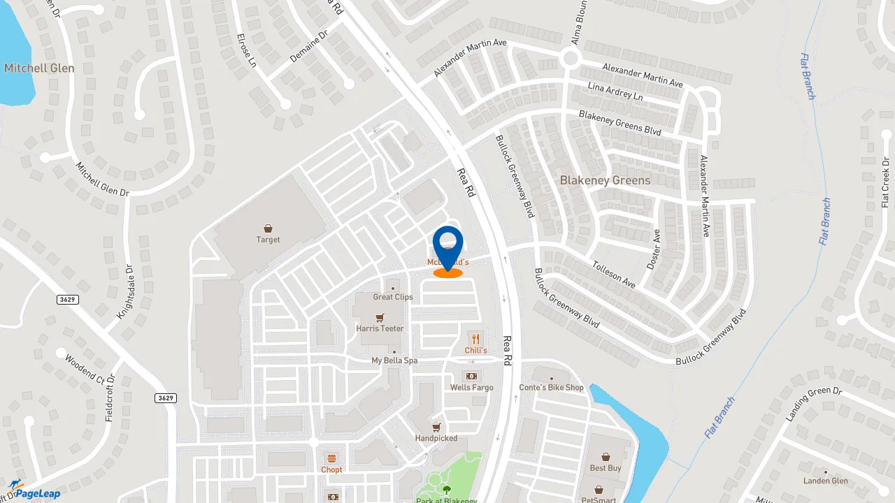 https://pageleap.com map showing location of McDonald&#039;s in Charlotte.