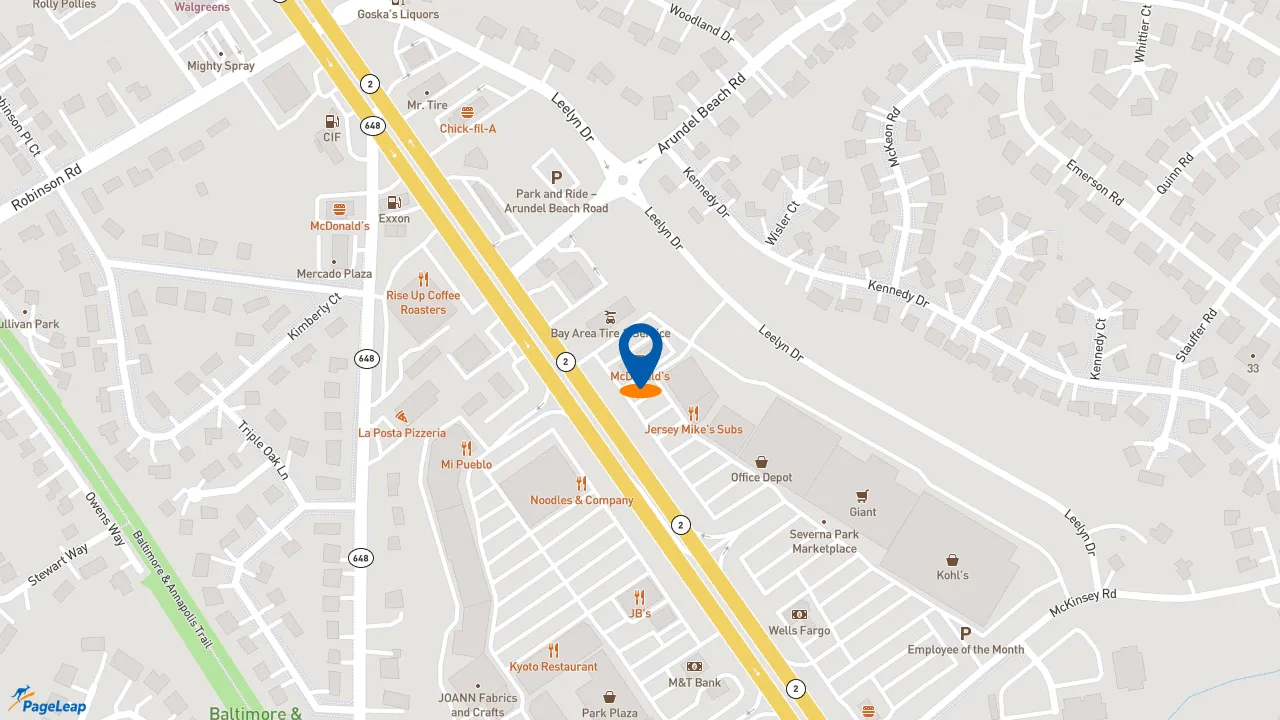 https://pageleap.com map showing location of McDonald&#039;s in Severna Park.