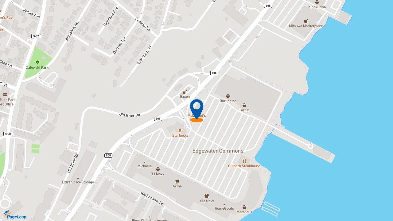 https://pageleap.com map showing location of McDonald&#039;s in Edgewater.