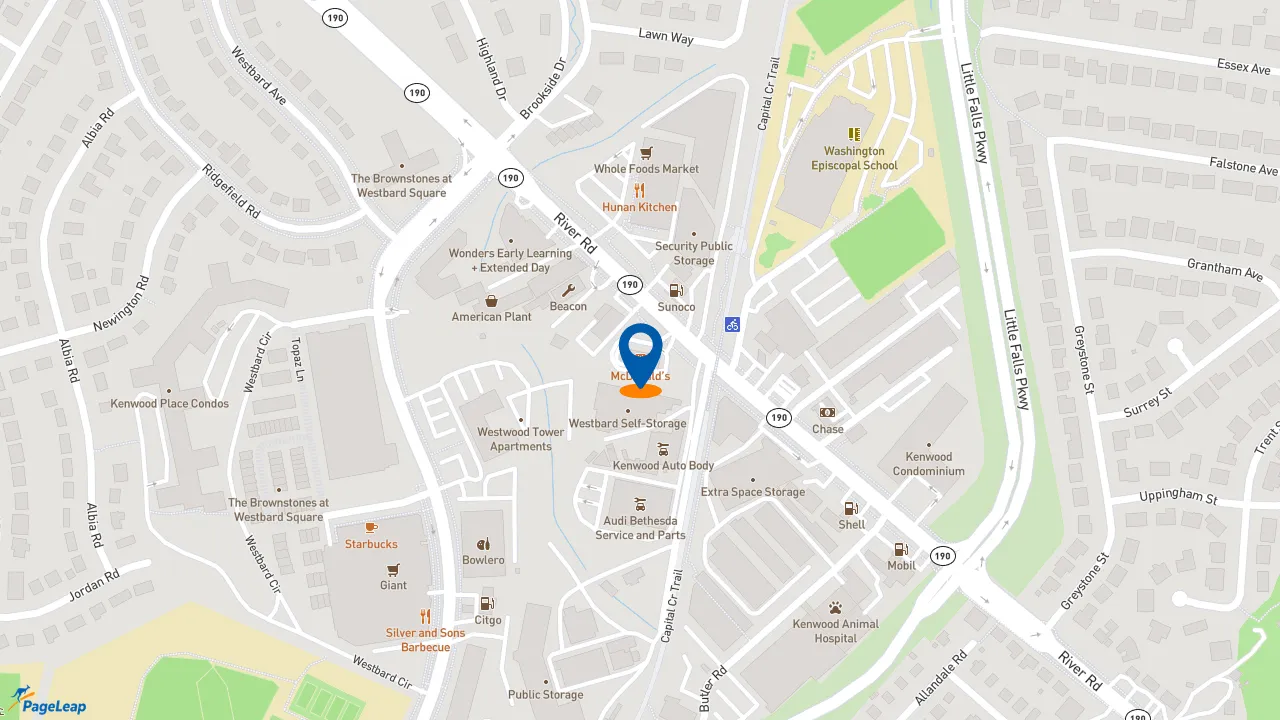 https://pageleap.com map showing location of McDonald&#039;s in Bethesda.