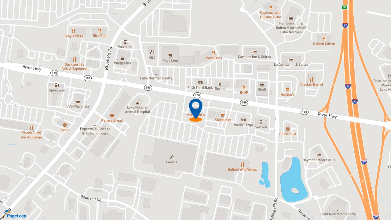 https://pageleap.com map showing location of McDonald&#039;s in Mooresville.