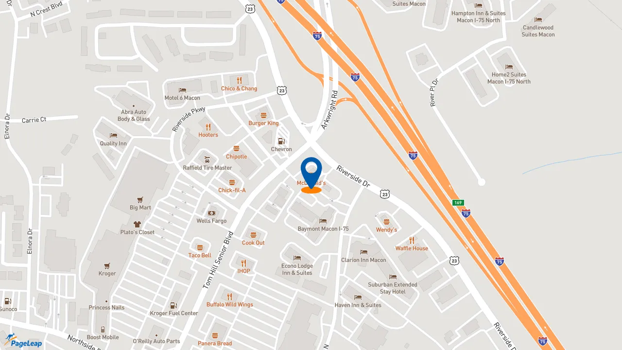 https://pageleap.com map showing location of McDonald&#039;s in Macon.