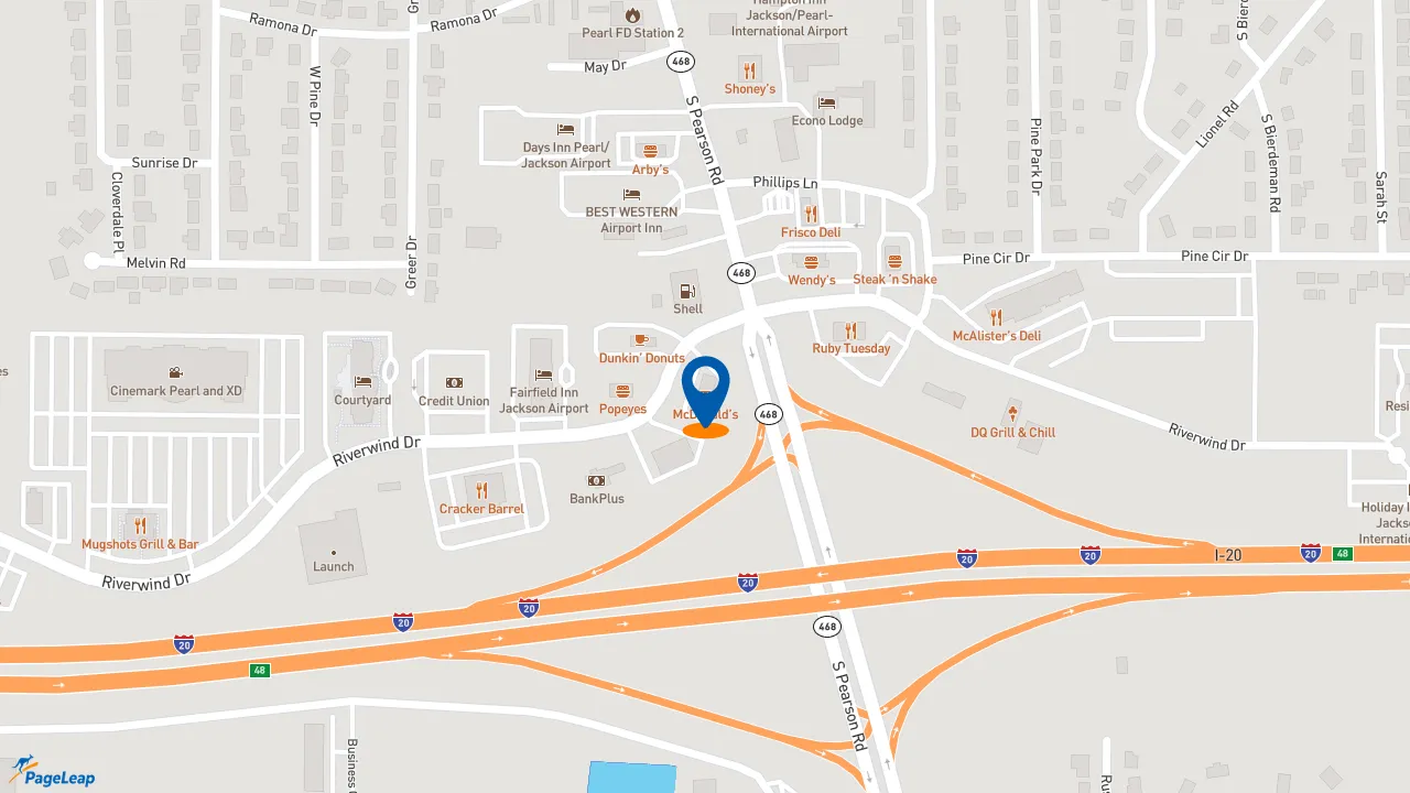 https://pageleap.com map showing location of McDonald&#039;s in Pearl.