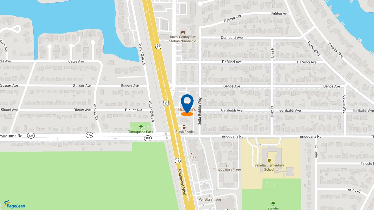 PageLeap.com map showing location of McDonald's in Jacksonville.