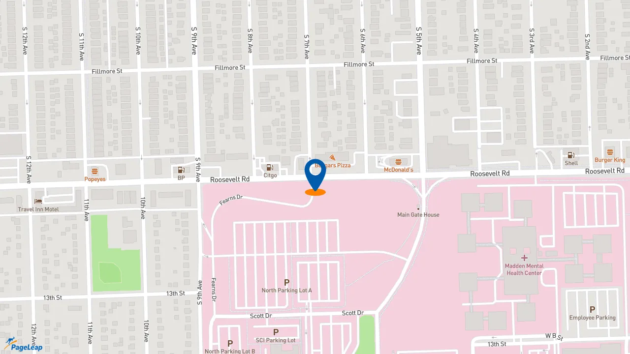 https://pageleap.com map showing location of McDonald&#039;s in Maywood.