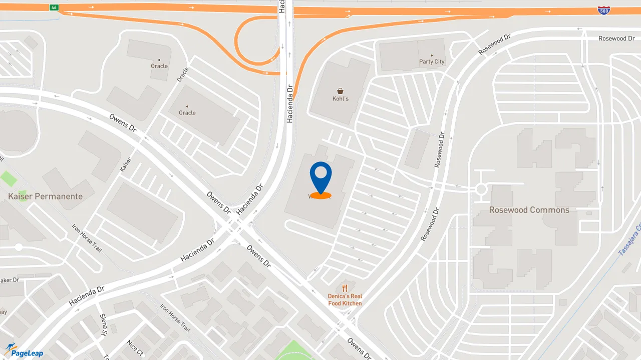 PageLeap.com map showing location of McDonald's in Pleasanton.