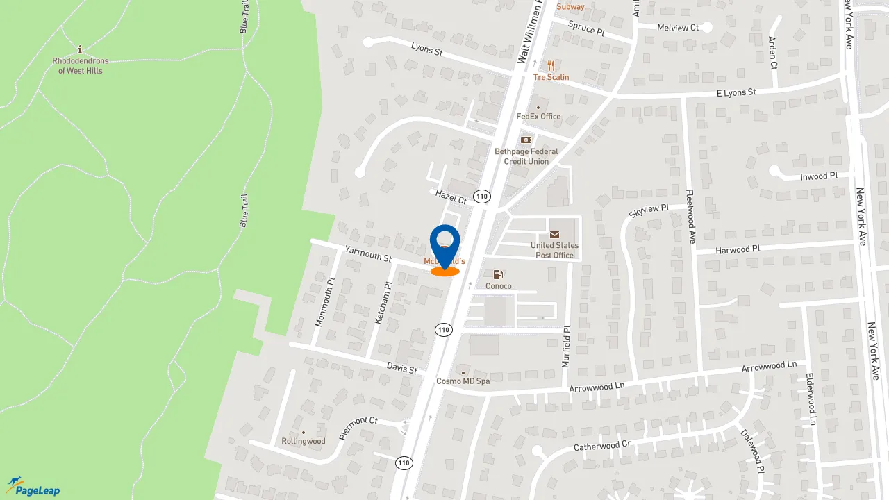 https://pageleap.com map showing location of McDonald&#039;s in Melville.