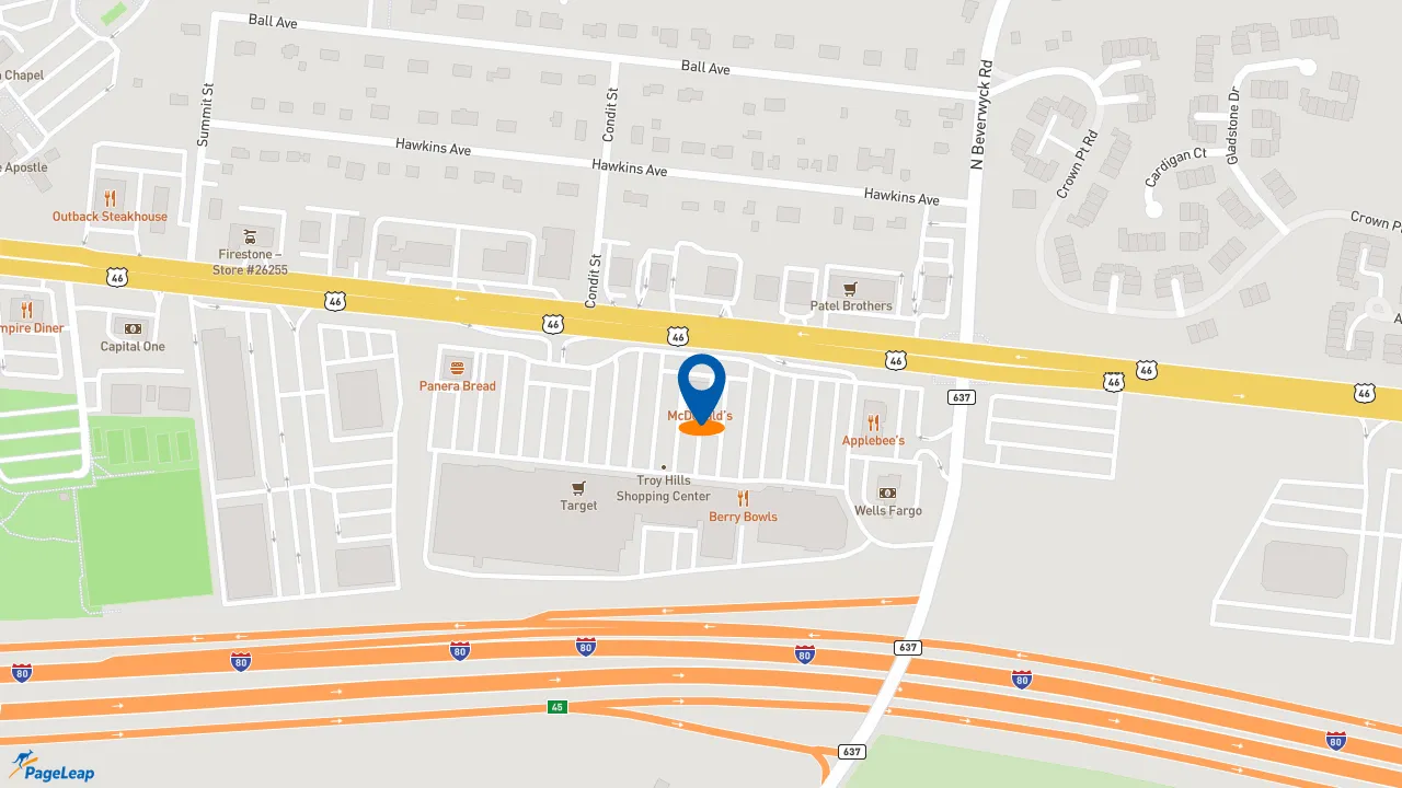 https://pageleap.com map showing location of McDonald&#039;s in Parsippany.