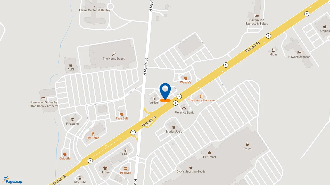 https://pageleap.com map showing location of McDonald&#039;s in Hadley.