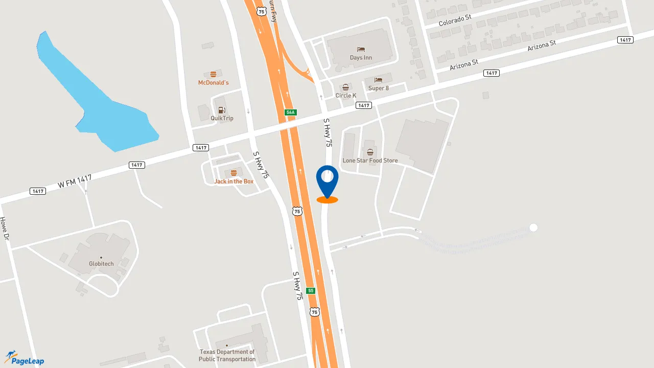 PageLeap.com map showing location of McDonald's in Sherman.